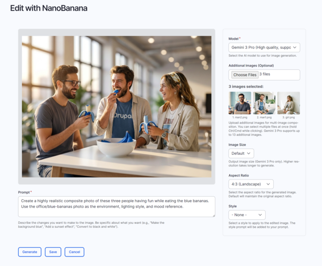 Screenshot zu Nano Banana Bild editieren in Drupal