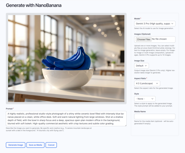 Screenshot zu Nano Banana Bild erstellen in Drupal