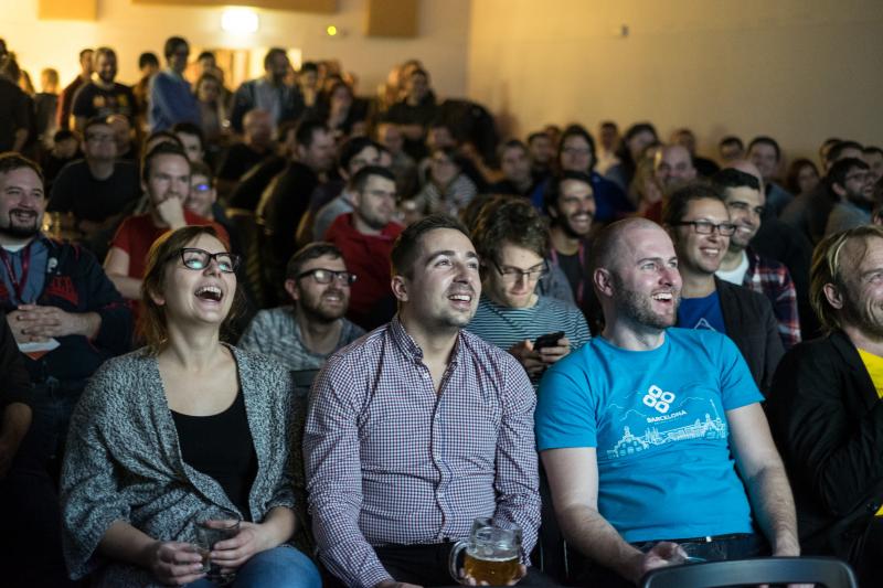 Crowd Watching Drupal Cinema Zapping at Drupal Ironcamp