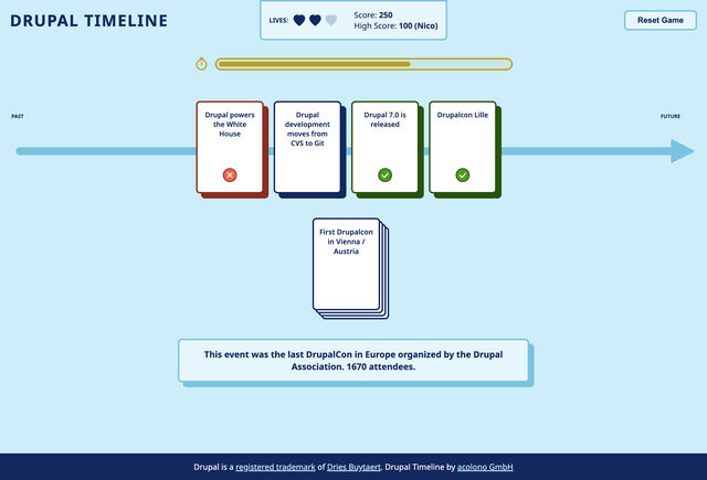 screenshot of the timeline game