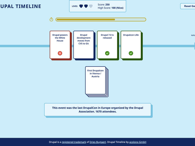 screenshot of the timeline game